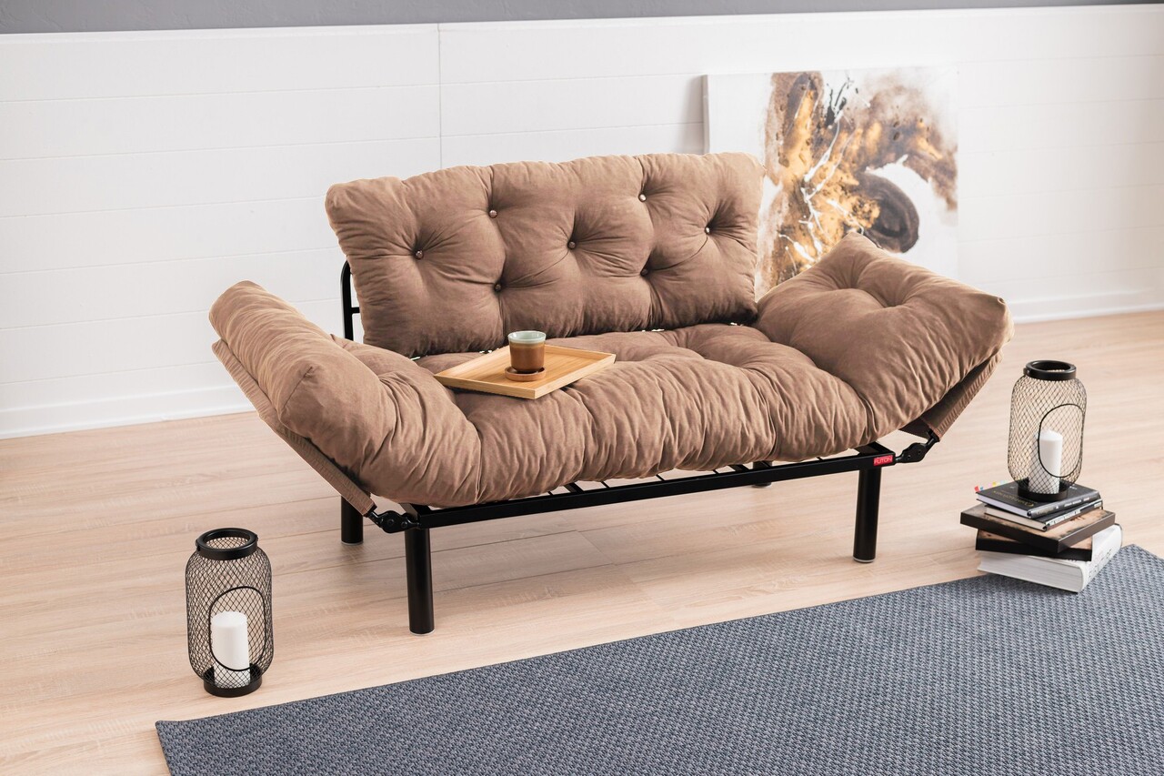 Canapea extensibilă cu 2 locuri, Futon, 859FTN2866, Metal, Maro deschis - 1 | YEO