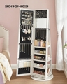 Dulap rotativ pentru bijuterii cu oglinda, Songmics, 55x161 cm, PAL/sticla, alb