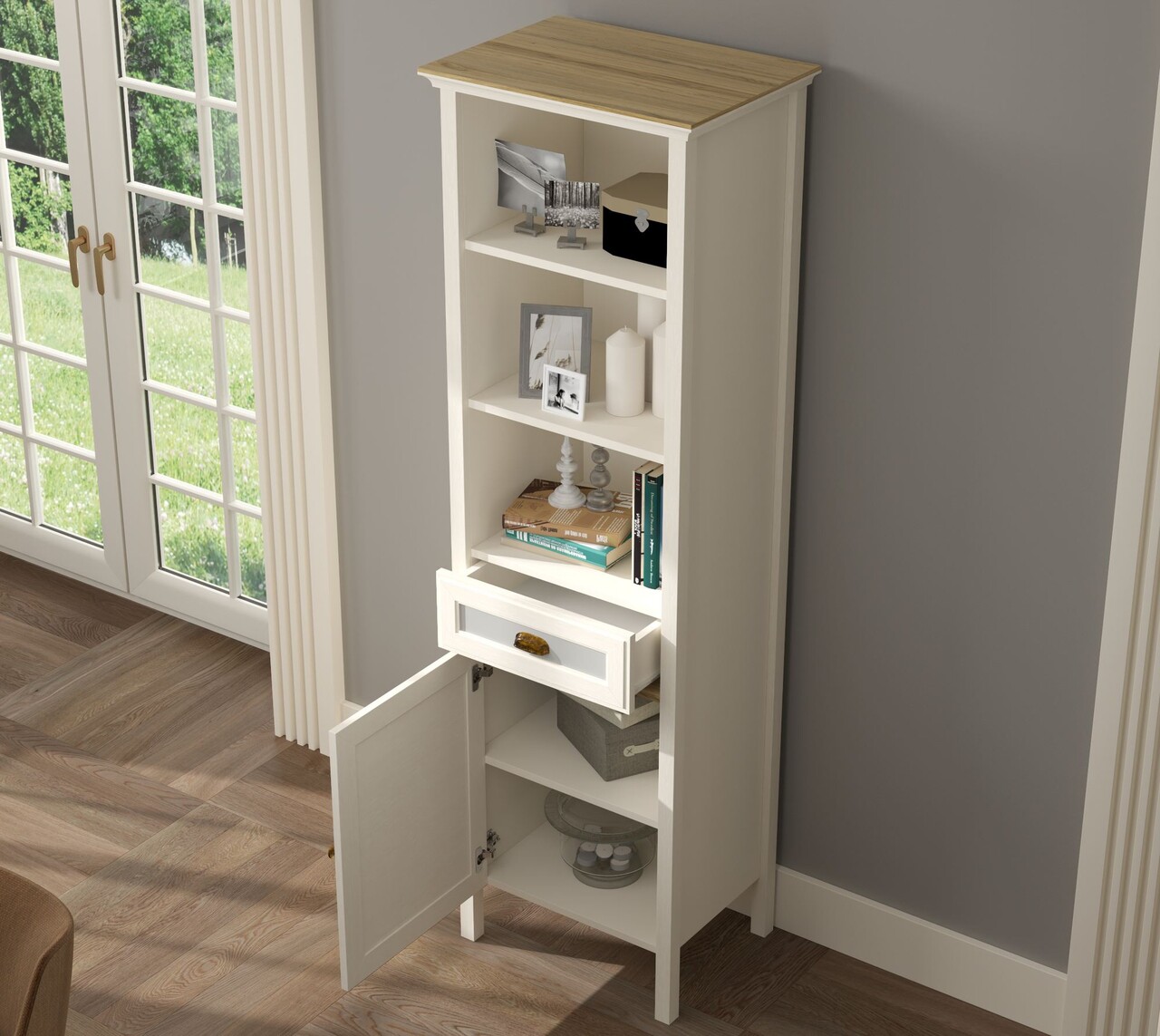 Dulap multifunctional, Hanah Home, FRN-21021, 60.4x194x44.2 cm, PAL, Crem / Stejar / Gri - view 3