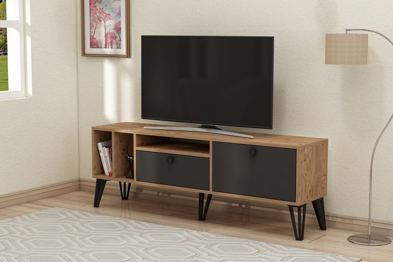 Comoda TV, Coraline, Aris, 150x53x35 cm, PAL, Pin Atlantic / Negru - 1 | YEO
