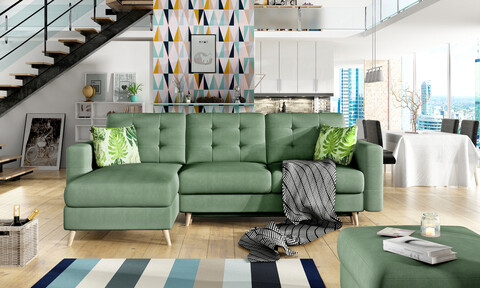 Coltar extensibil reversibil 3 locuri ELTAP, AsgL-08, Asgard, 248x162x93 cm, lemn/poliester, verde deschis