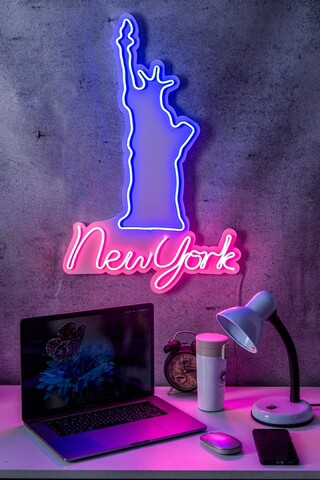 Decoratiune luminoasa LED, New York, Benzi flexibile de neon, DC 12 V, Roz / Albastru mezoni.ro