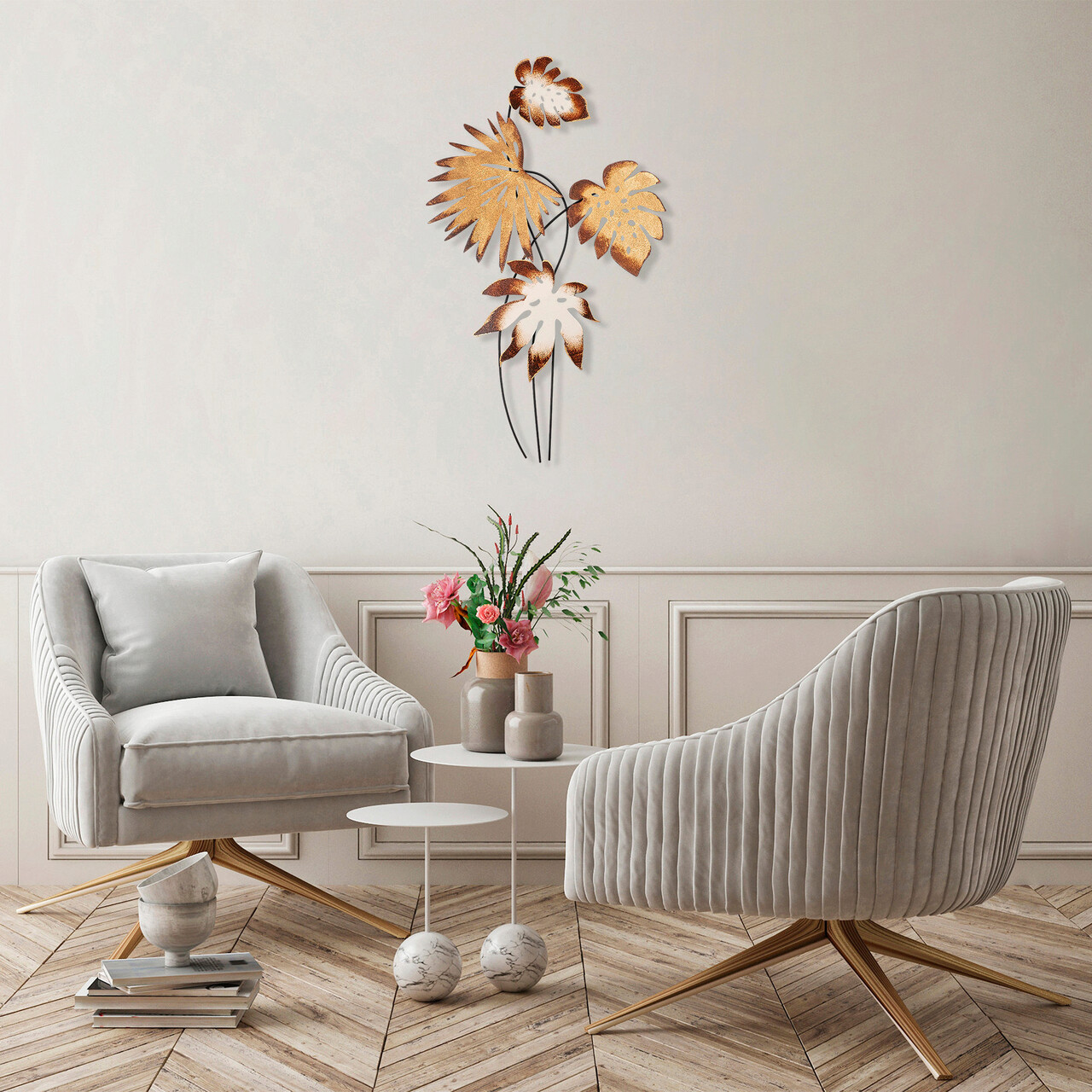 Decoratiune de perete, Monstera v3, Metal, Dimensiune: 69 x 113 cm, Multicolor - 1 | YEO