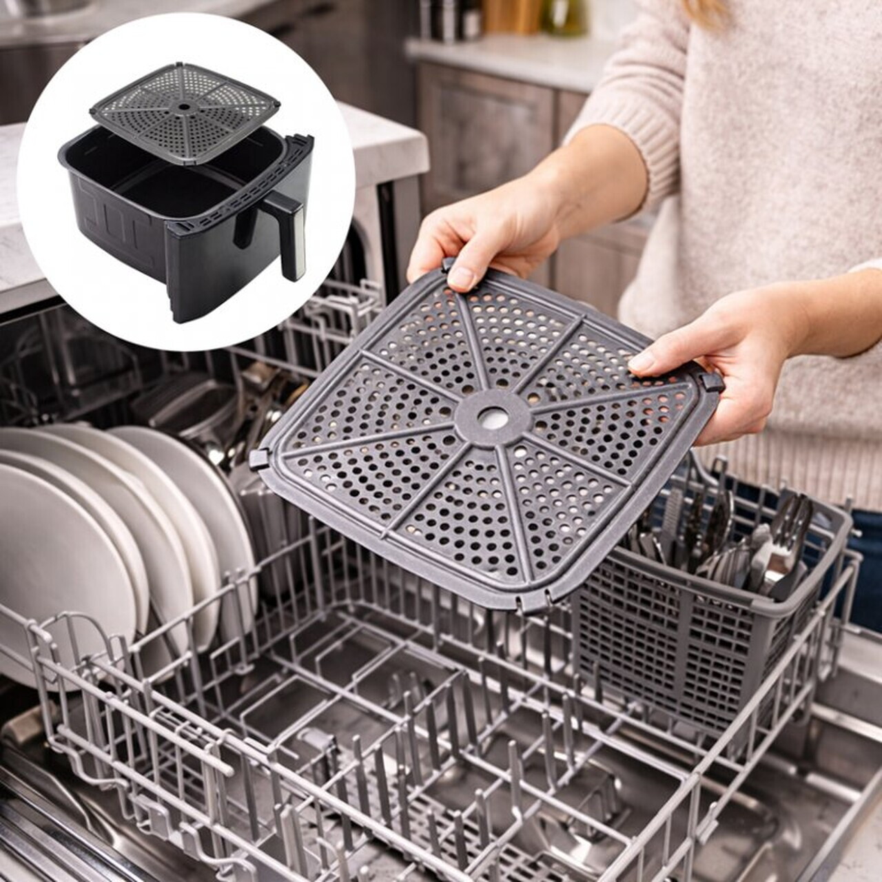 Friteuza digitala cu aer cald Mirabella, Beper, 1800W, 9L, 37x30x32 cm, 12 programe, negru — imaginea 5