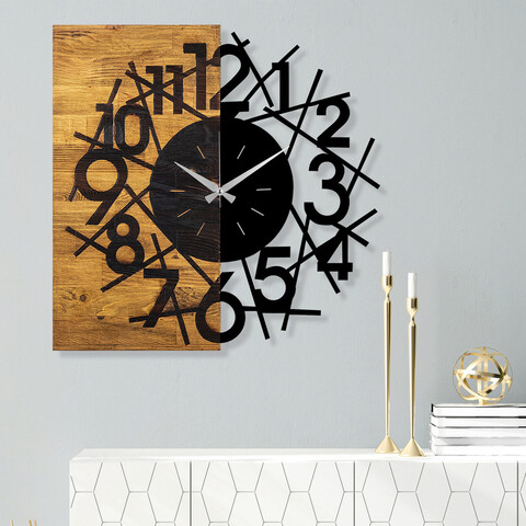 Ceas de perete, Wooden Clock 26, Lemn/metal, Dimensiune: 59 x 3 x 58 cm, Nuc / Negru mezoni.ro