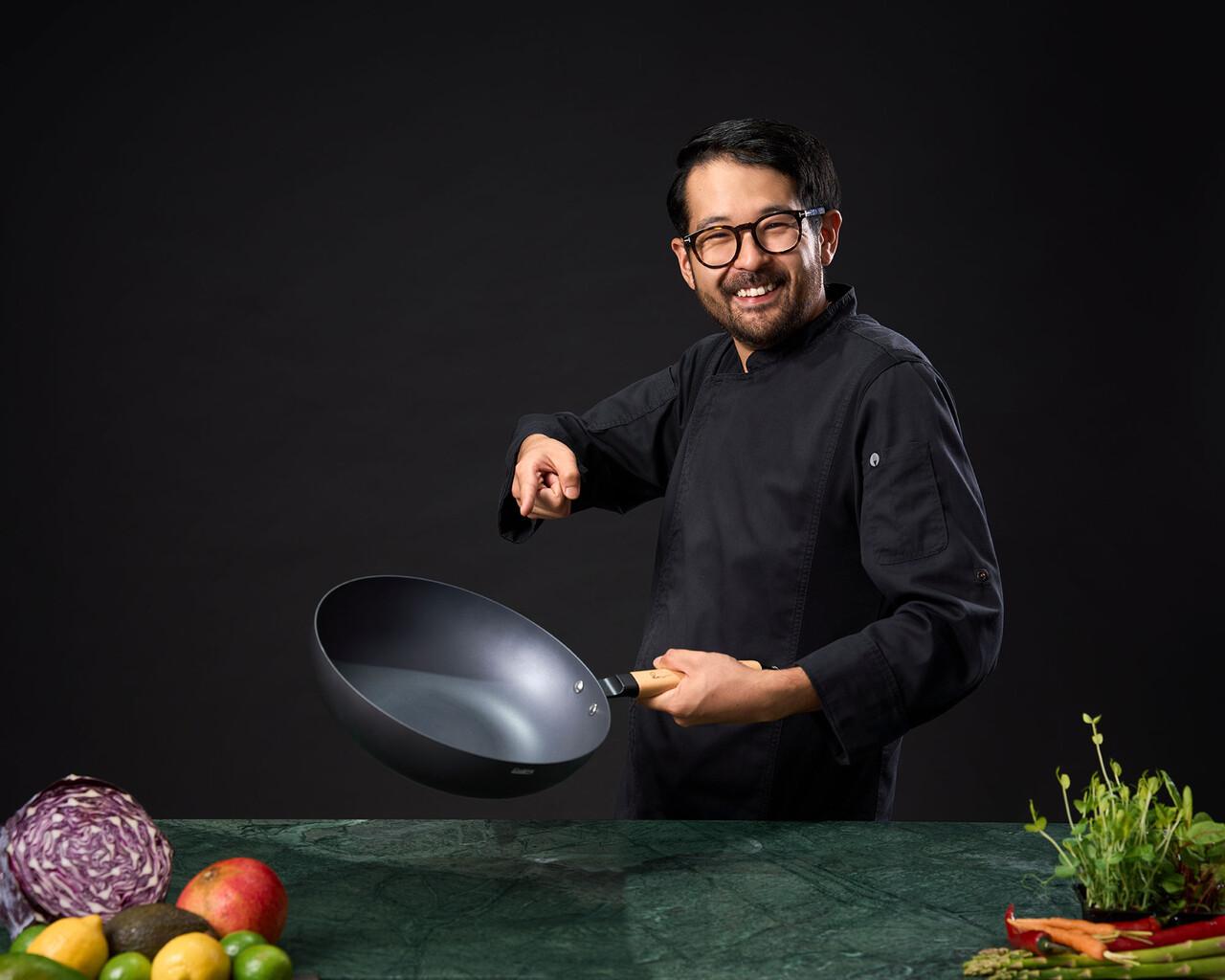 Tigaie Wok, Samurai Gourmet by Rikito Watanabe si Cooking by Heinner, 32x9 cm, aluminiu, negru/natur