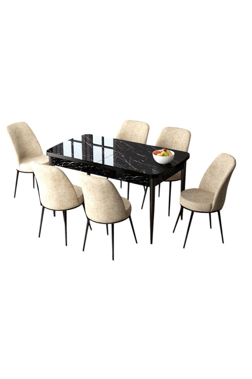 Set masa extensibila si scaune, Hanah Home, Zen, Marmură neagră / Crem - view 2