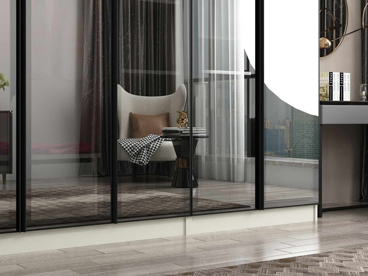 Dulap pentru haine, Hanah Home, Nisa, 315x210x52 cm, Gresie — imaginea 5
