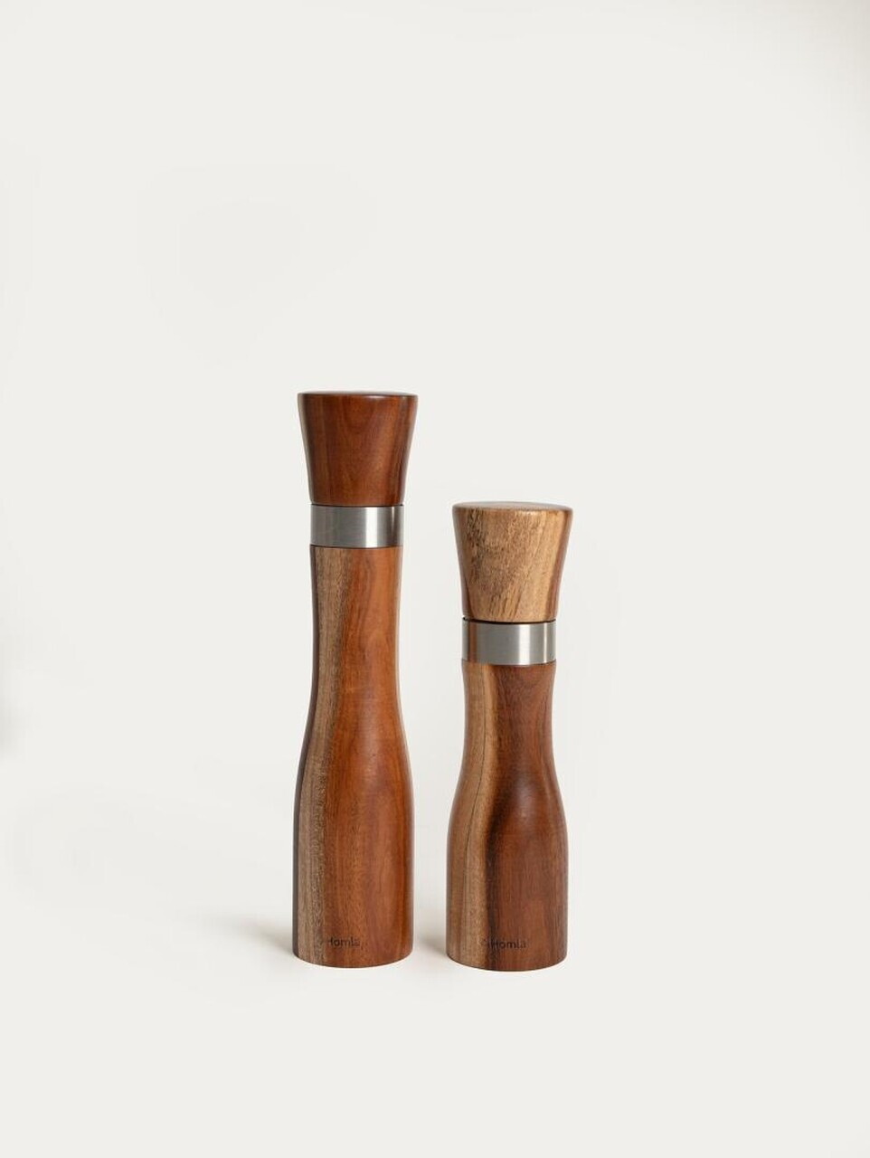 Set 2 rasnite sare/piper Mooka, Homla, 20 cm/25 cm, lemn/ceramica/aluminiu, maro — imaginea 2