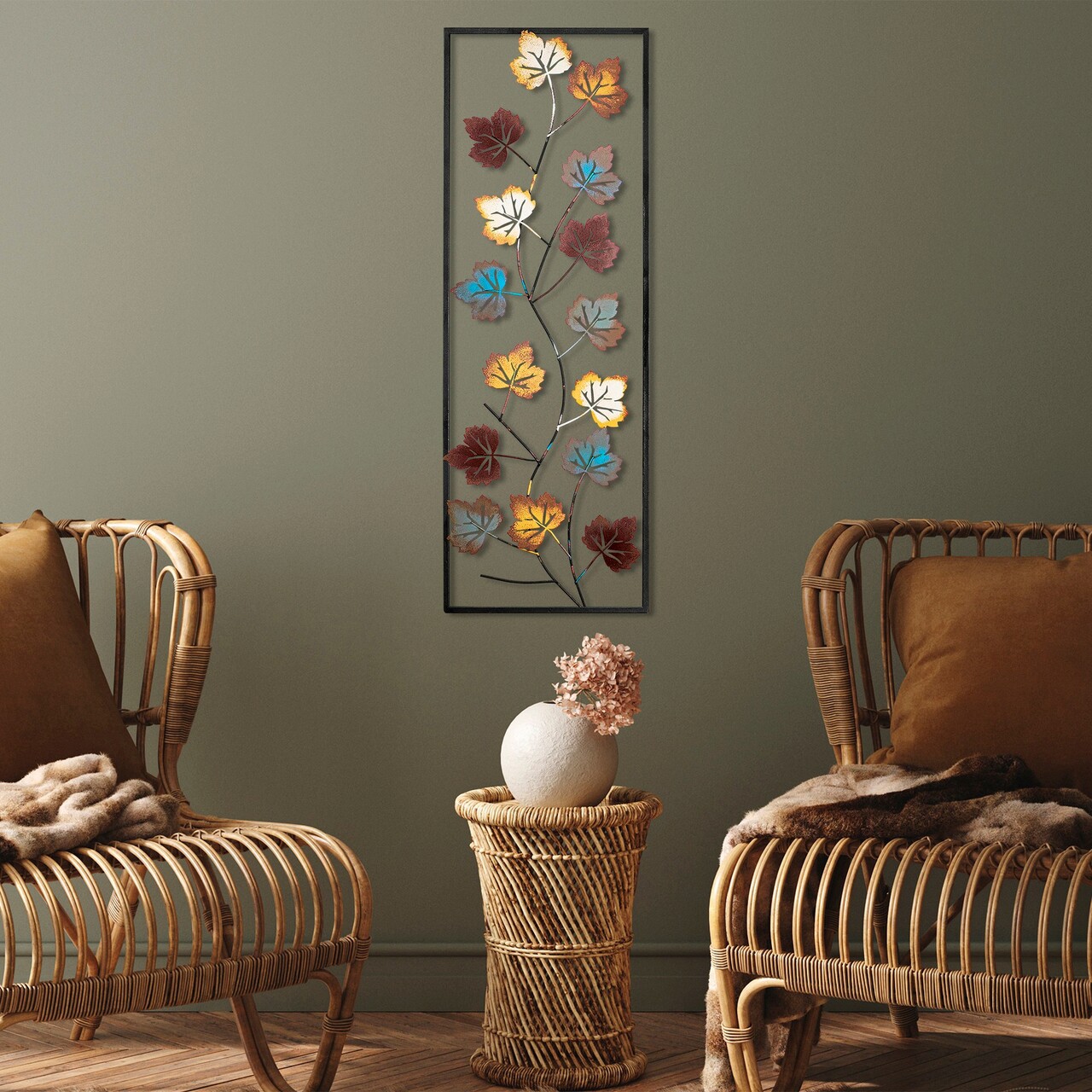 Decoratiune de perete, Platane, Metal, Dimensiune: 32 x 90 cm, Multicolor - 2 | YEO