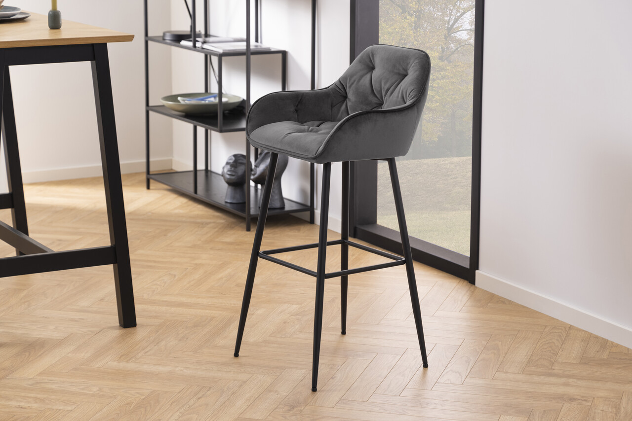 Scaun de bar Brooke, Actona, 52x53x104 cm, catifea/otel, gri inchis - view 6