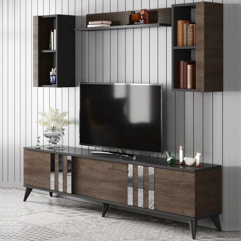 Comoda tv, bexley, chrome, 180x30x47 cm, antracit / nuc