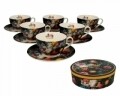 Set 6 cesti cu farfurie Bouquet, Duo, 250 ml, portelan, negru