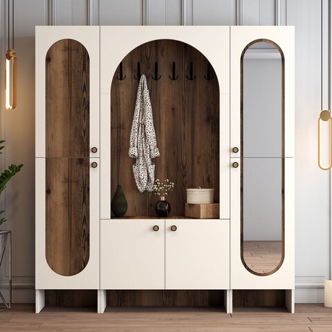 Cuier de perete, Hanah Home, Palermo Klm, 180x200.6x37 cm, PAL, Crema/Nuca