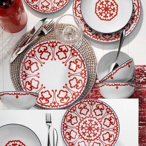 Serviciu de masa, 24 piese, kutahya porselen, zg24y2430596617, portelan, alb/rosu