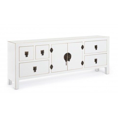 Comoda TV, Pechino, Bizzotto, 130x24x50 cm, MDF, alb 130x24x50