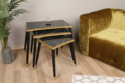 Set masute 3 piese, Kate, Tensio, Negru / Auriu Kate