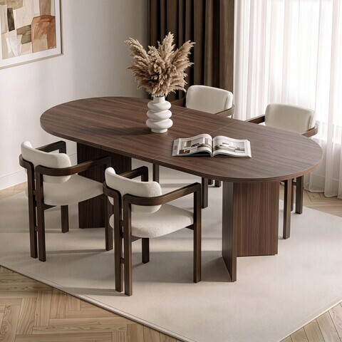 Set masa extensibila si scaune (5 piese), Nordure, Aleria 4, Nuc Milano / Nuc Închis / Alb