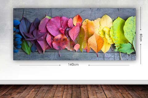 Tablou decorativ 5 Leaves, Tablo center, 60×140 cm, canvas, multicolor 60x140