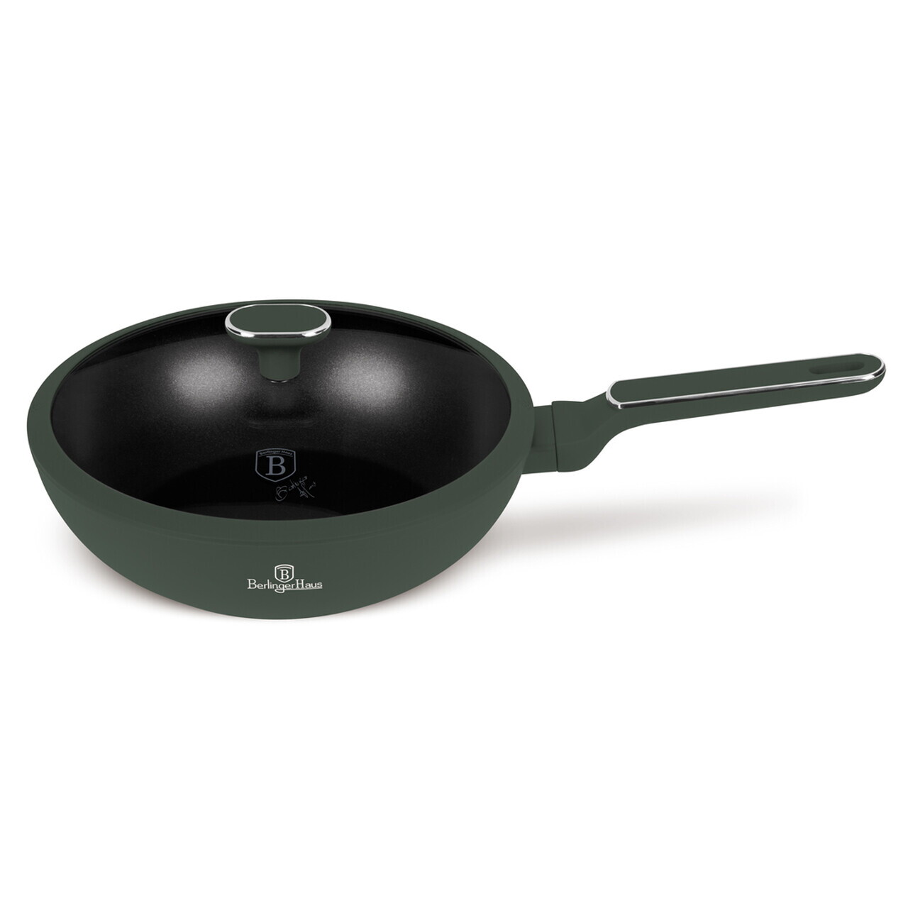 Tigaie Wok cu capac Berlinger Haus, Matte Green, 28 cm, 3.2 L, aluminiu forjat, verde mat - imagine 3