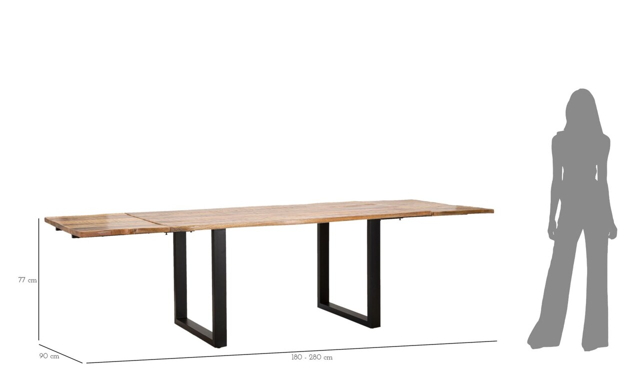 Masa extensibila Edge, Mauro Ferretti, 280-180 x 90 x 77 cm, lemn de mango/fier, maro/negru