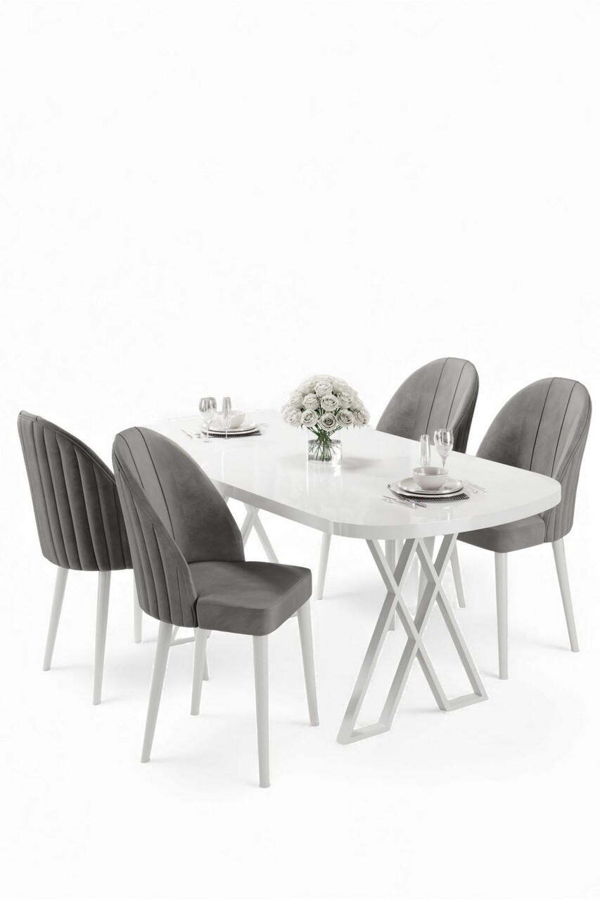 Set masă și scaune (5 bucăți), Hanah Home, Kaye, Alb/Gri - view 2