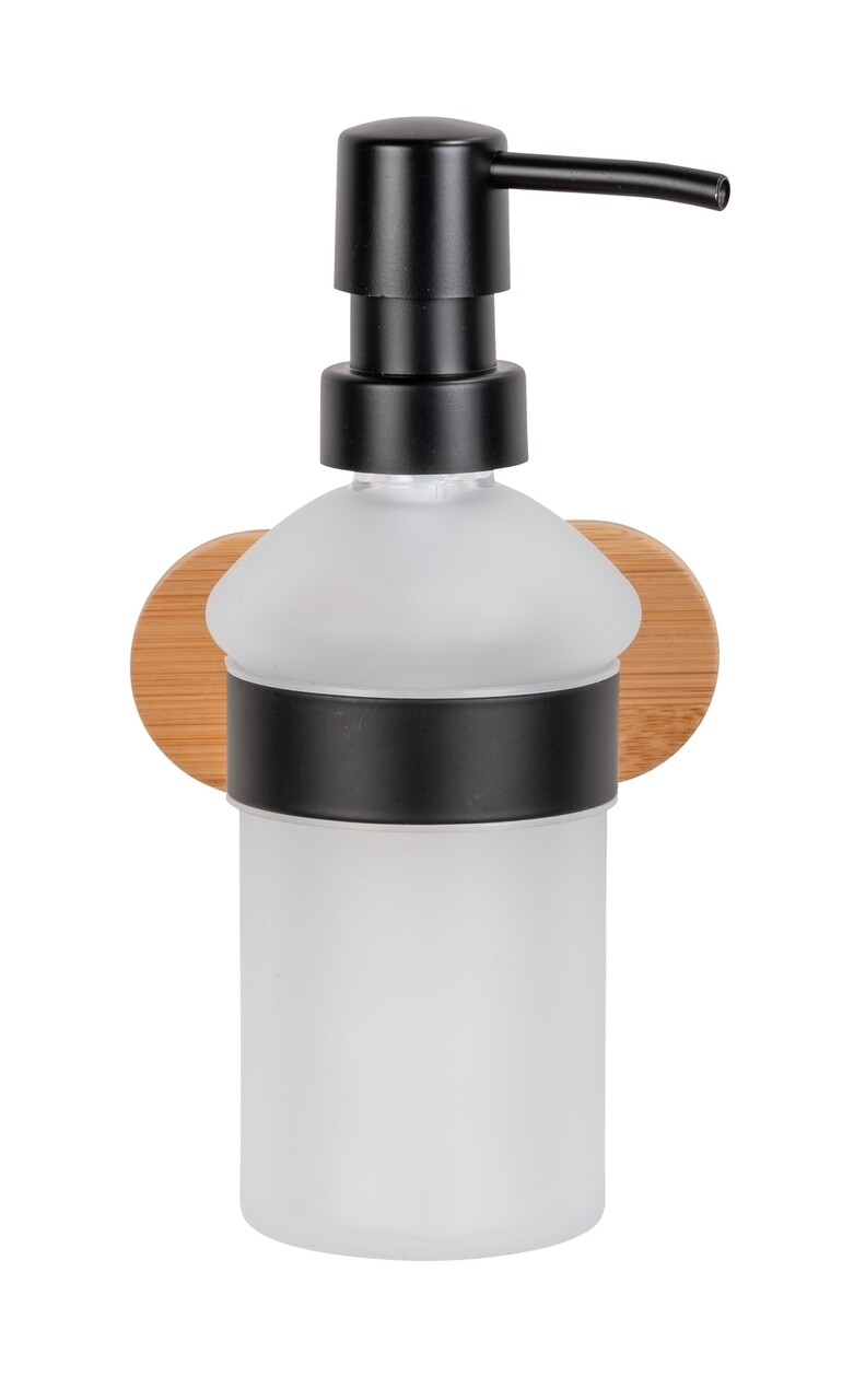 Dozator sapun lichid cu sistem Turbo-Loc®, Wenko, Orea, 300 ml, 10 x 18 x 12 cm, bambus/inox/sticla, natur/negru - 1 | YEO