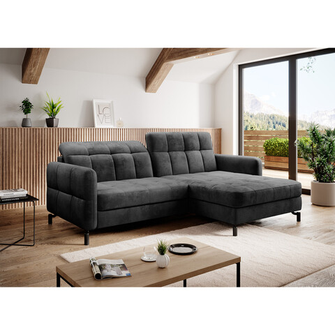 Coltar extensibil dreapta 3 locuri ELTAP, Lore-05, Lorelle, 225x160x105 cm, lemn/poliester, gri inchis