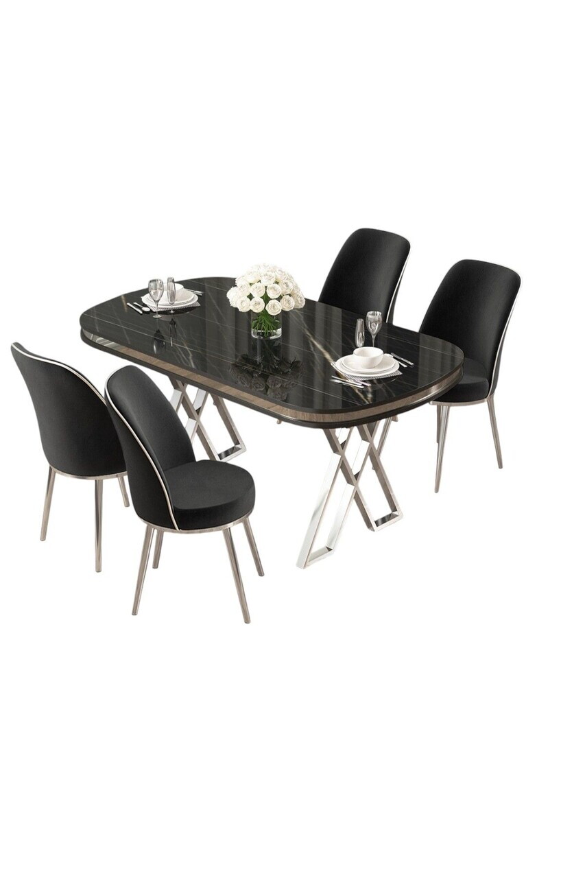 Set masa si scaune (5 piese), Hanah Home, Lai, Sonata / Crom / Negru — imaginea 2