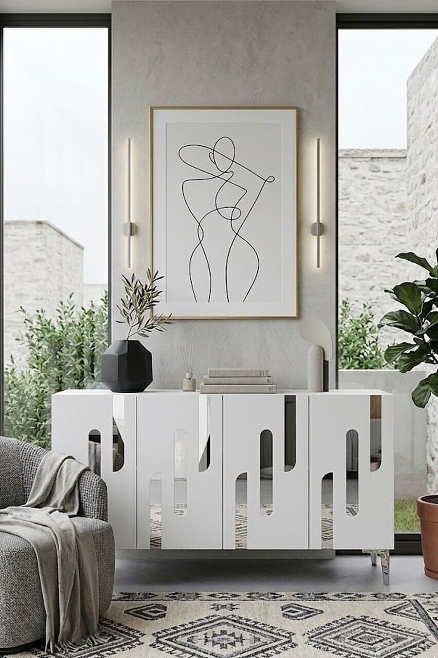 Consola, Hanah Home, Ece 120, 120x75x32 cm, Alb / Argintiu — imaginea 3