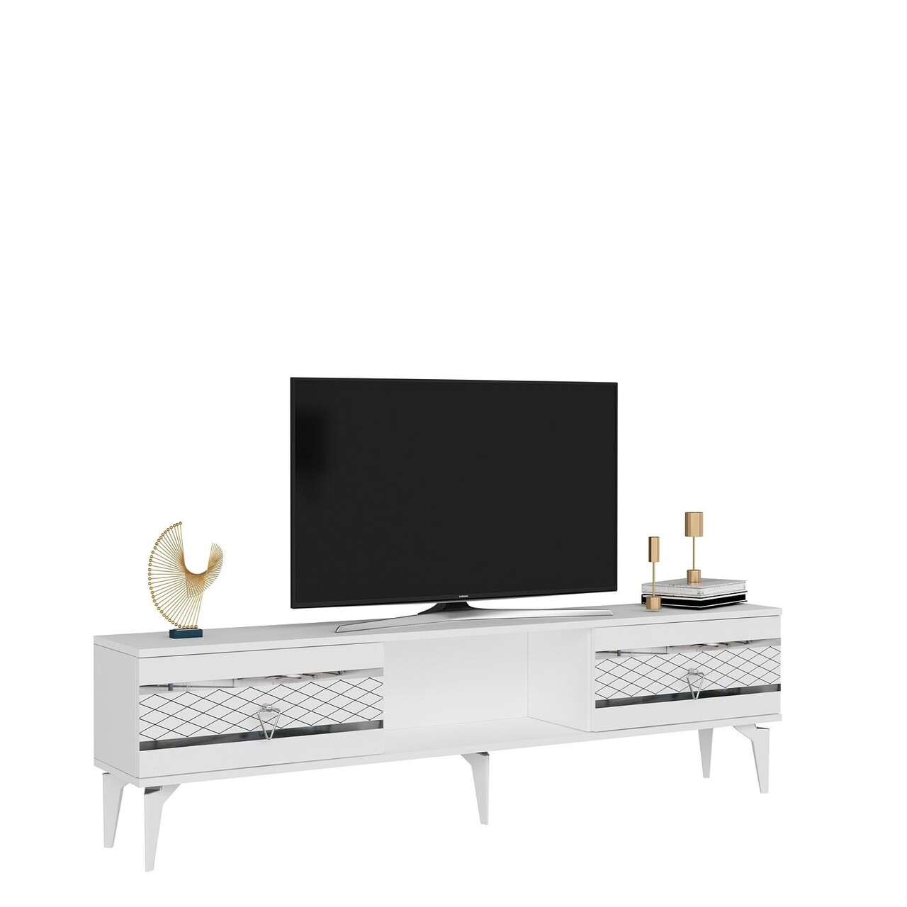 Comoda TV, Olivia, Pelin, Alb / Argintiu - 3 | YEO