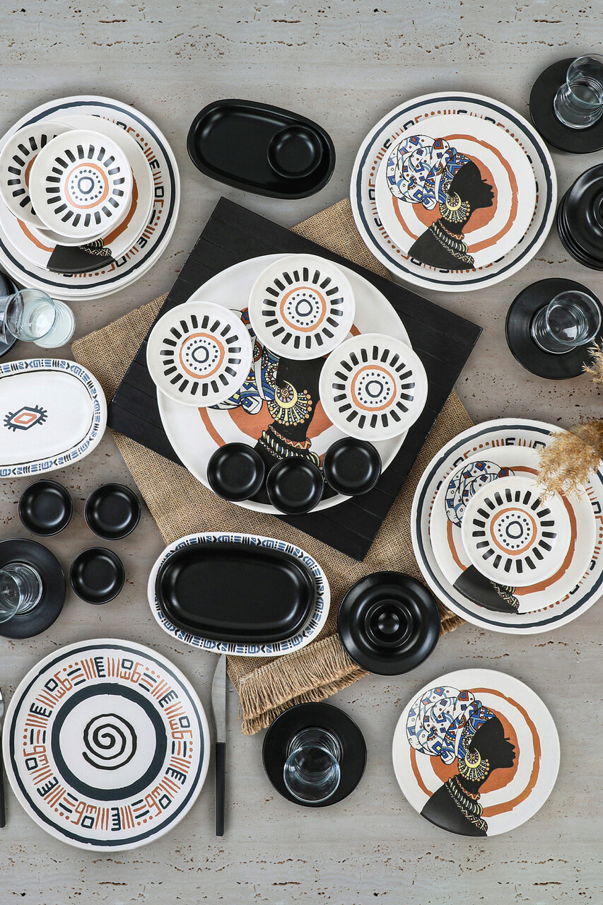 Set de mic dejun, Keramika, 275KRM1699, Ceramica , Nu absoarbe apa, Negru - 1 | YEO