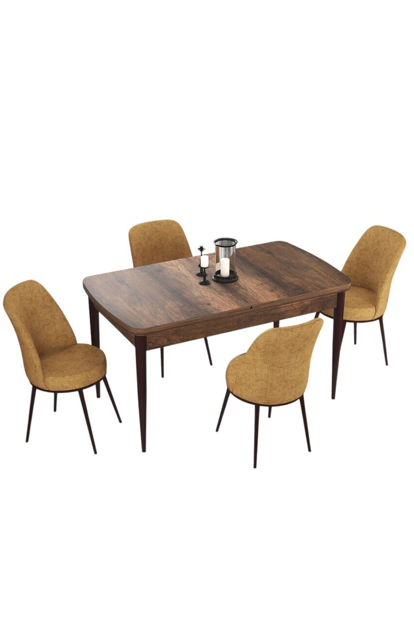 Set masa extensibila si scaune (5 piese), Hanah Home, Via, Model baroc din lemn / Cappuccino — imaginea 2