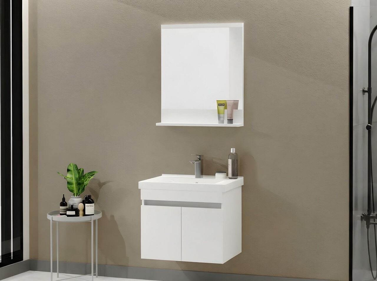 Set mobilier de baie (2 piese), Hanah Home, Pace 65, Alb mat - view 3