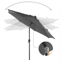 Umbrela pentru terasa, gradina, plaja, Songmics, D270 cm, 32 LED-uri cu incarcare solara, protectie solara UPF 50+, gri