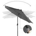 Umbrela pentru terasa, gradina, plaja, Songmics, D270 cm, 32 LED-uri cu incarcare solara, protectie solara UPF 50+, gri