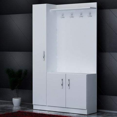 Cuier si pantofar naturel, decorotika, 110x31.8x180 cm, alb