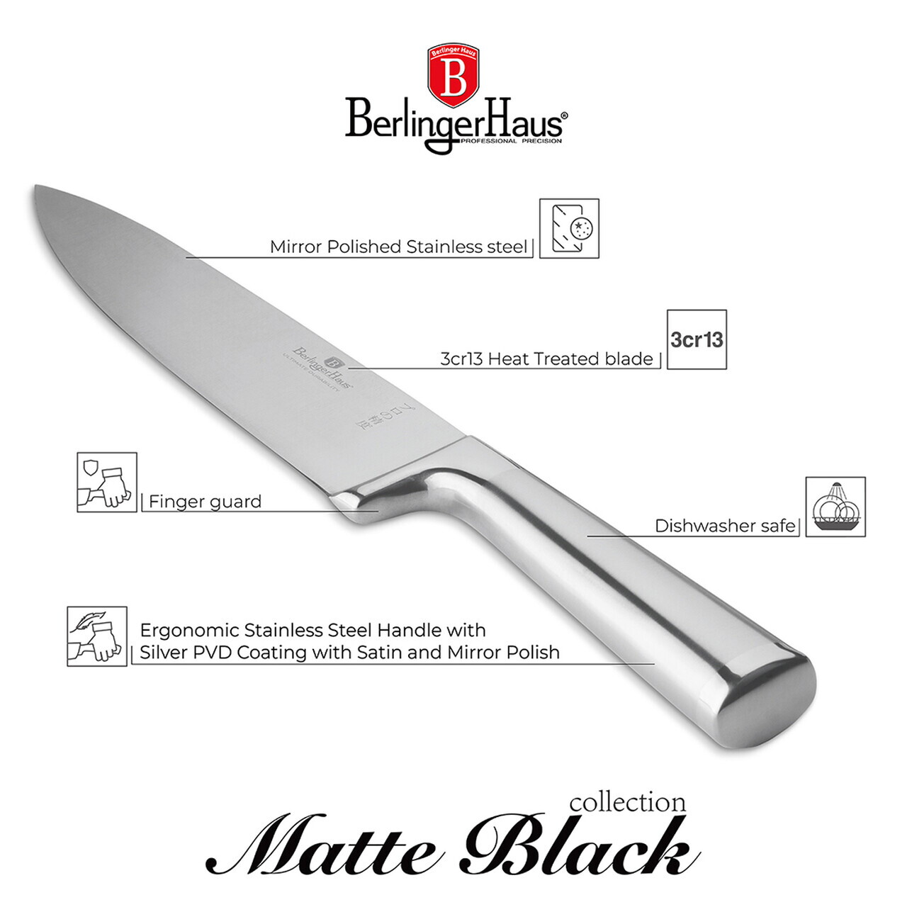 Set 4 cutite Berlinger Haus, Matte Black, inox, argintiu - imagine 8