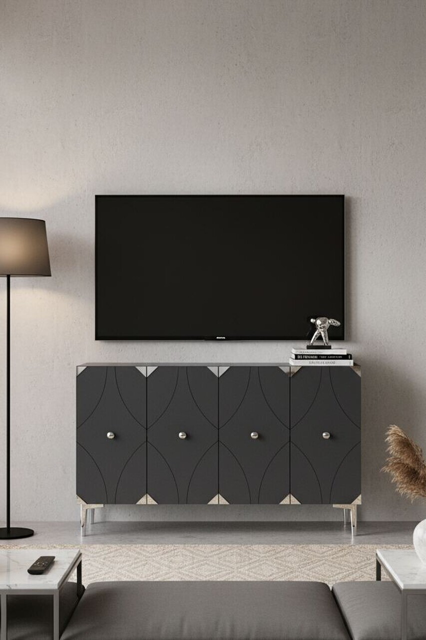 Consola, Hanah Home, Alfa 120, 120x75x32 cm, PAL, Antracit / Argintiu — imaginea 2