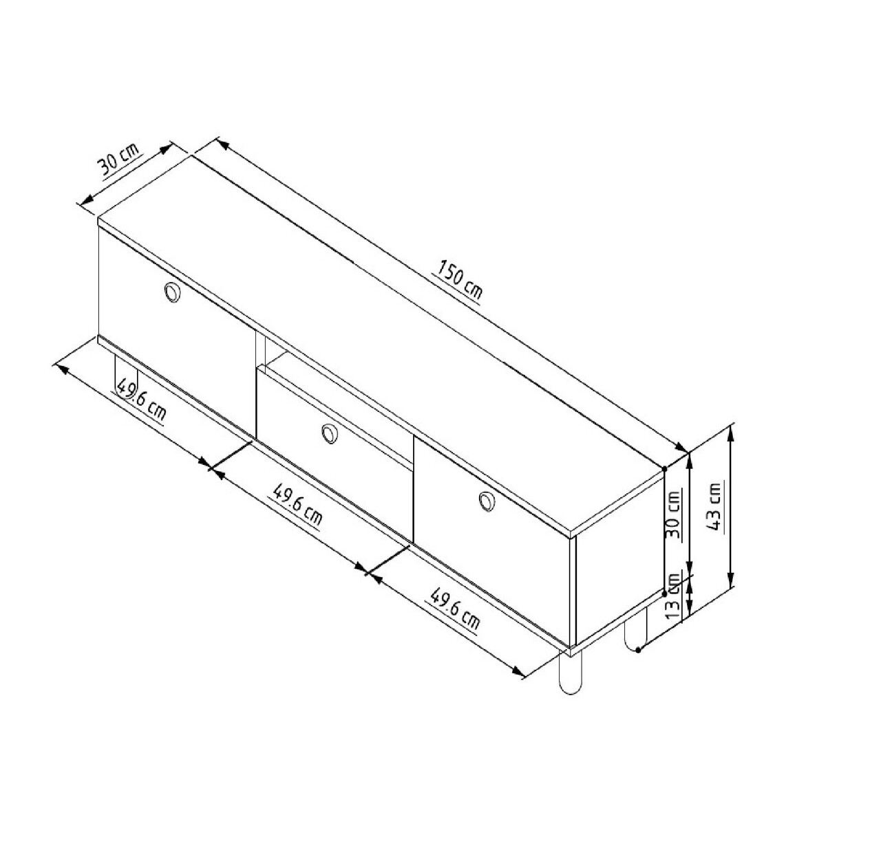 Comoda TV, Odessa, Bohem, 150x43x30 cm, PAL, Stejar Safir / Alb