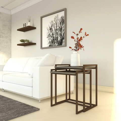 Set masute 2 piese, zena home, linea, pal, gri închis/maro