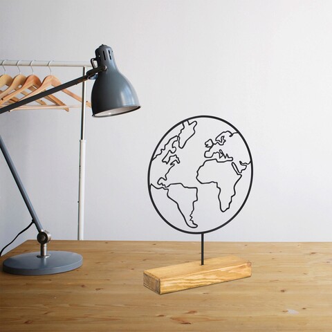 Decoratiune, world, 28x40x4 cm, metal, negru