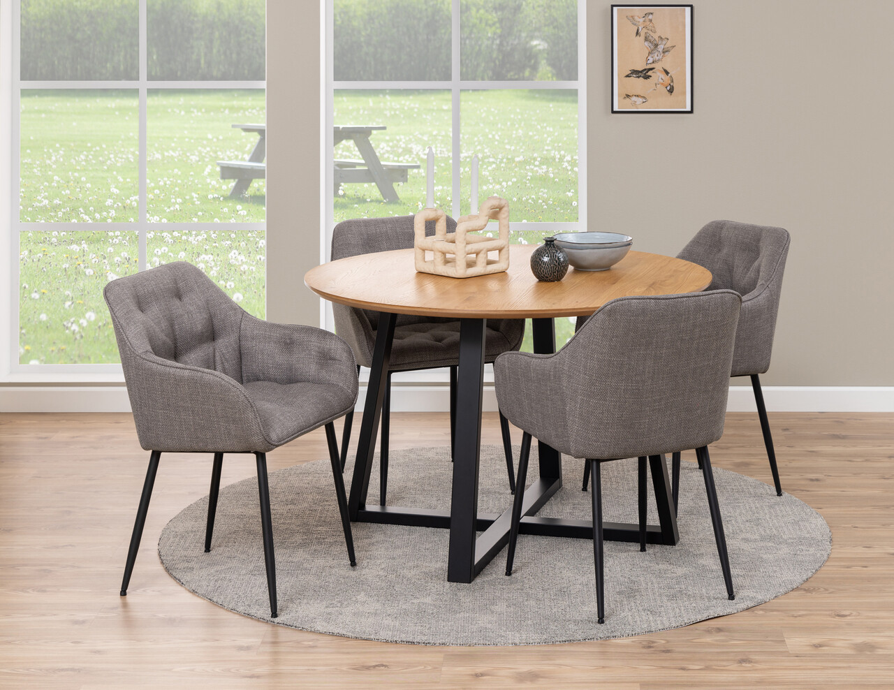 Scaun Brooke, Actona, 58x55x83 cm, tesatura structurata/otel, gri maro deschis - view 4