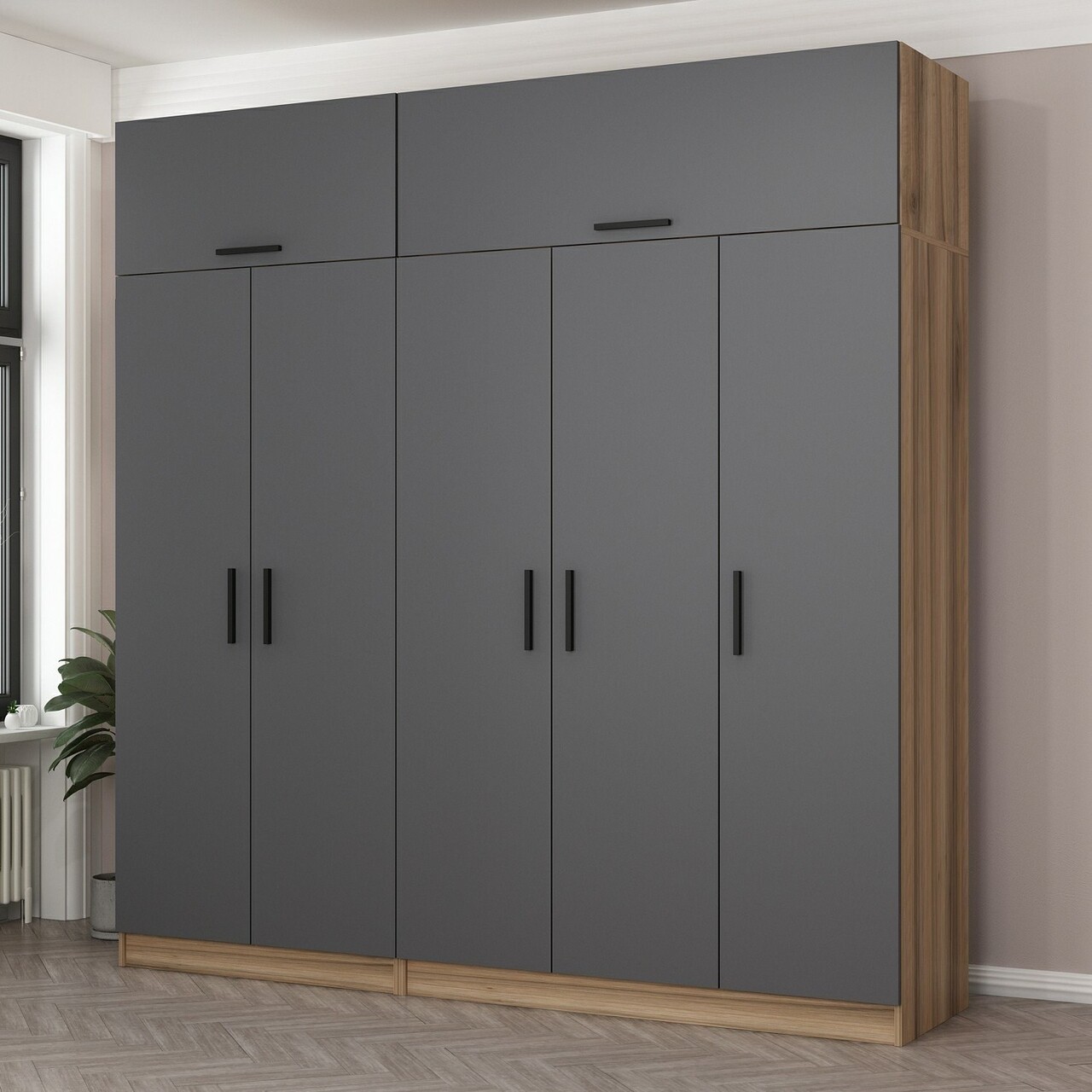 Dulap pentru haine, Minerva, Kale, 225x235x52 cm, PAL, Antracit - 1 | YEO