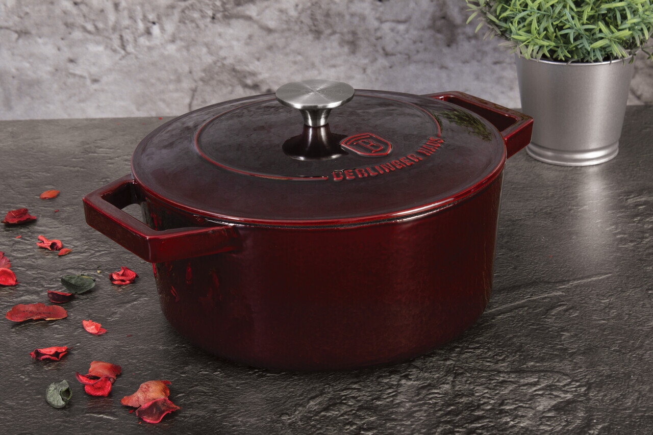 Oala cu capac Berlinger Haus, Strong Mold, 24 cm, 4.35 L, fonta, visiniu - imagine 2