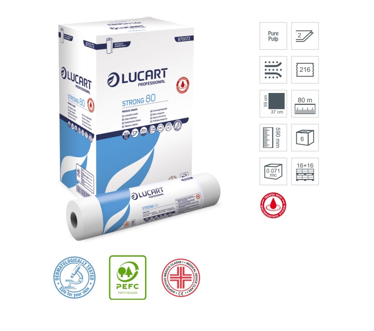 Rola medicala cearceaf hartie, Strong 80, 2 straturi, 80 metri x 59 cm, Lucart