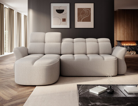 Coltar extensibil stanga 3 locuri ELTAP, Beneth, 301x185x115 cm, lemn/poliester, bej