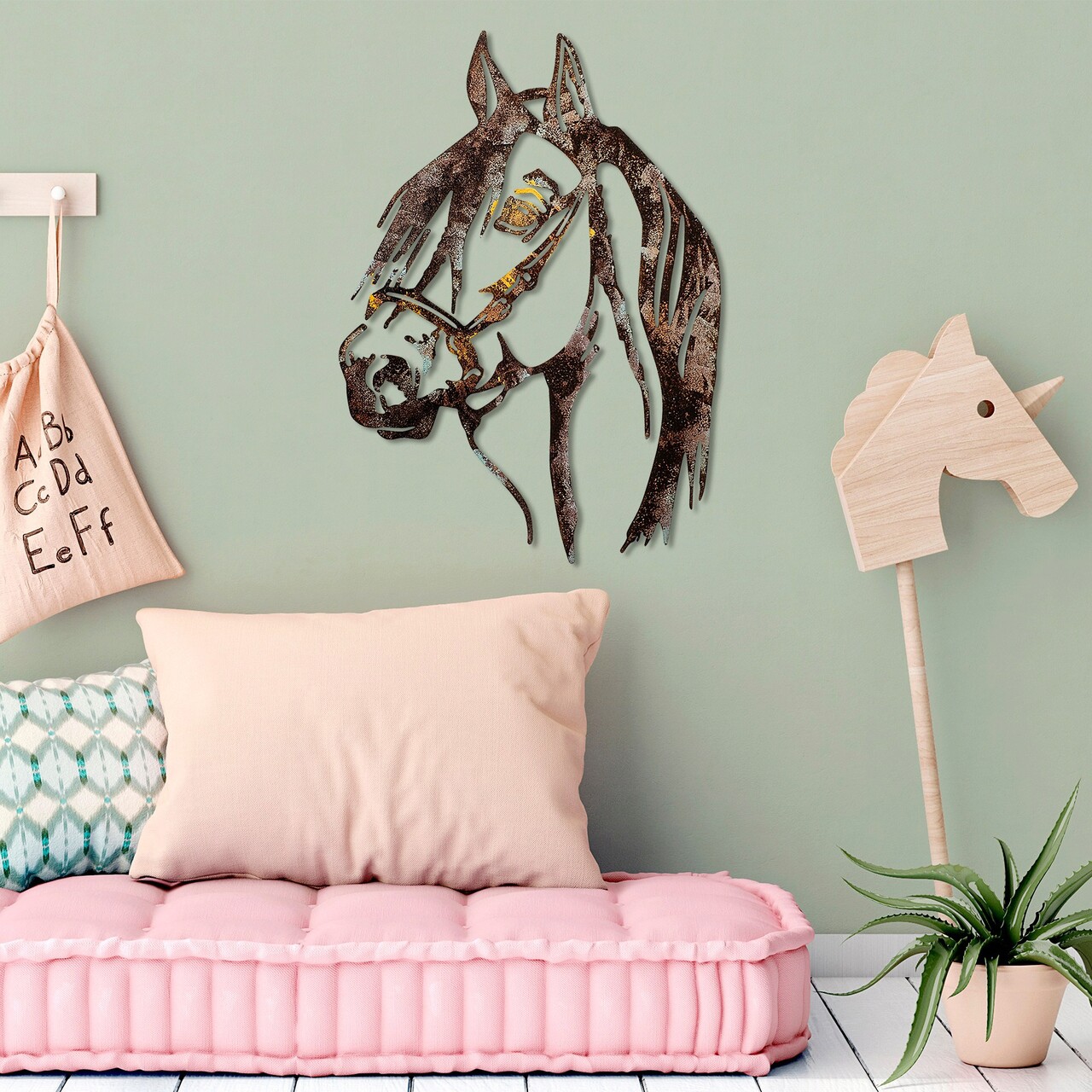 Decoratiune de perete, Horse, Metal, 38 x 53 cm, Multicolor - 1 | YEO
