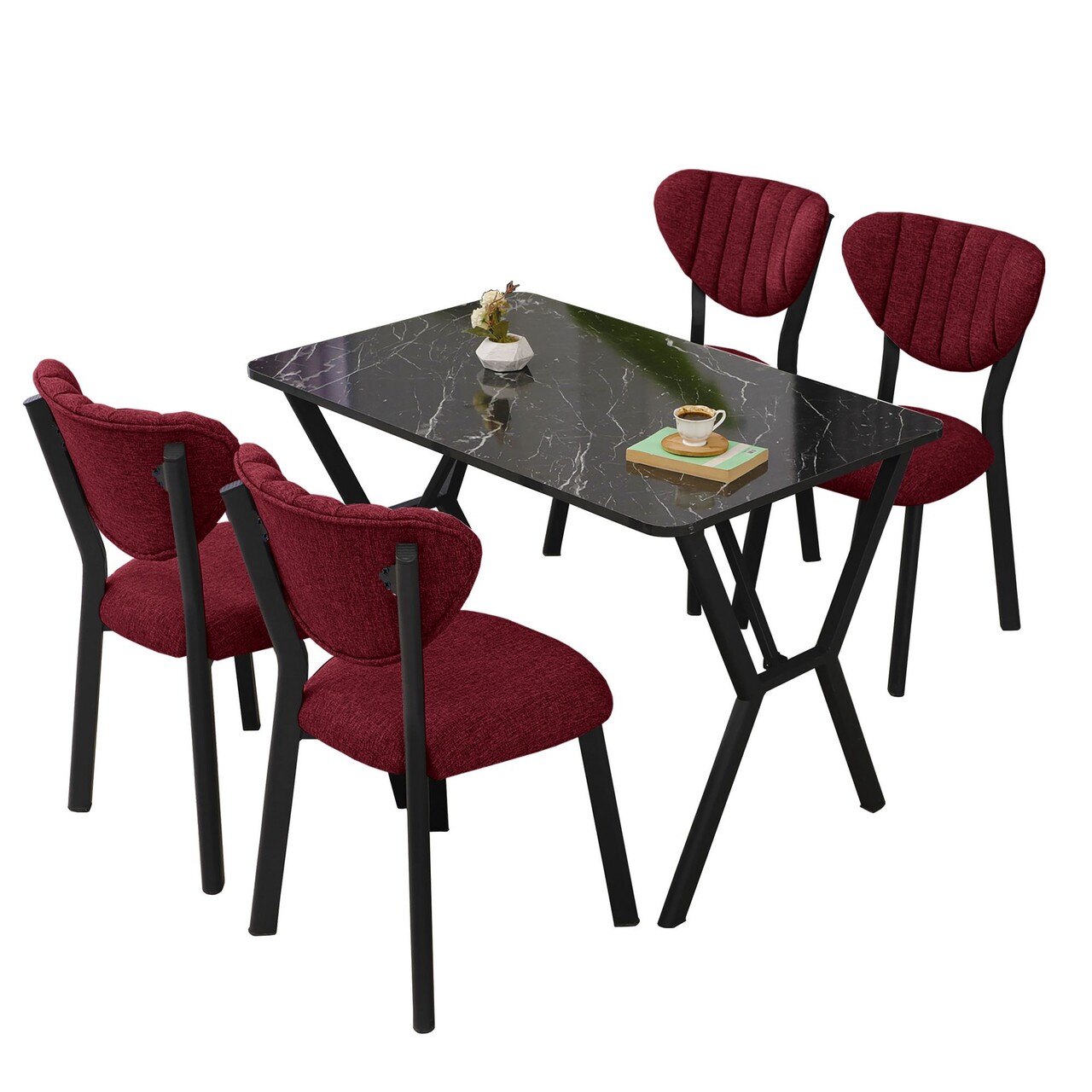 Set masa extensibila si scaune, Hanah Home, Elma, Burgundiu / Negru - view 3
