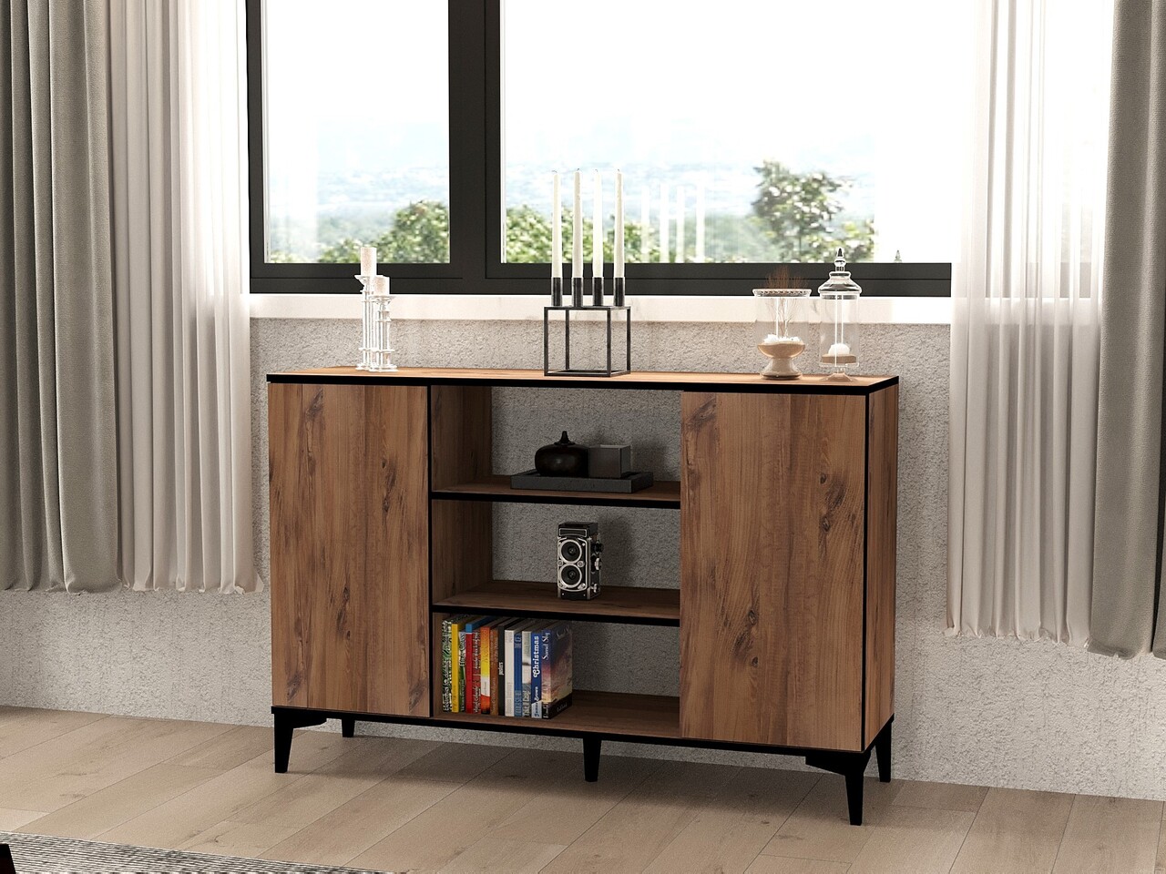 Consola, Puqa Design, Bezen, 140x90x40 cm, PAL, Pin Atlantic / Negru